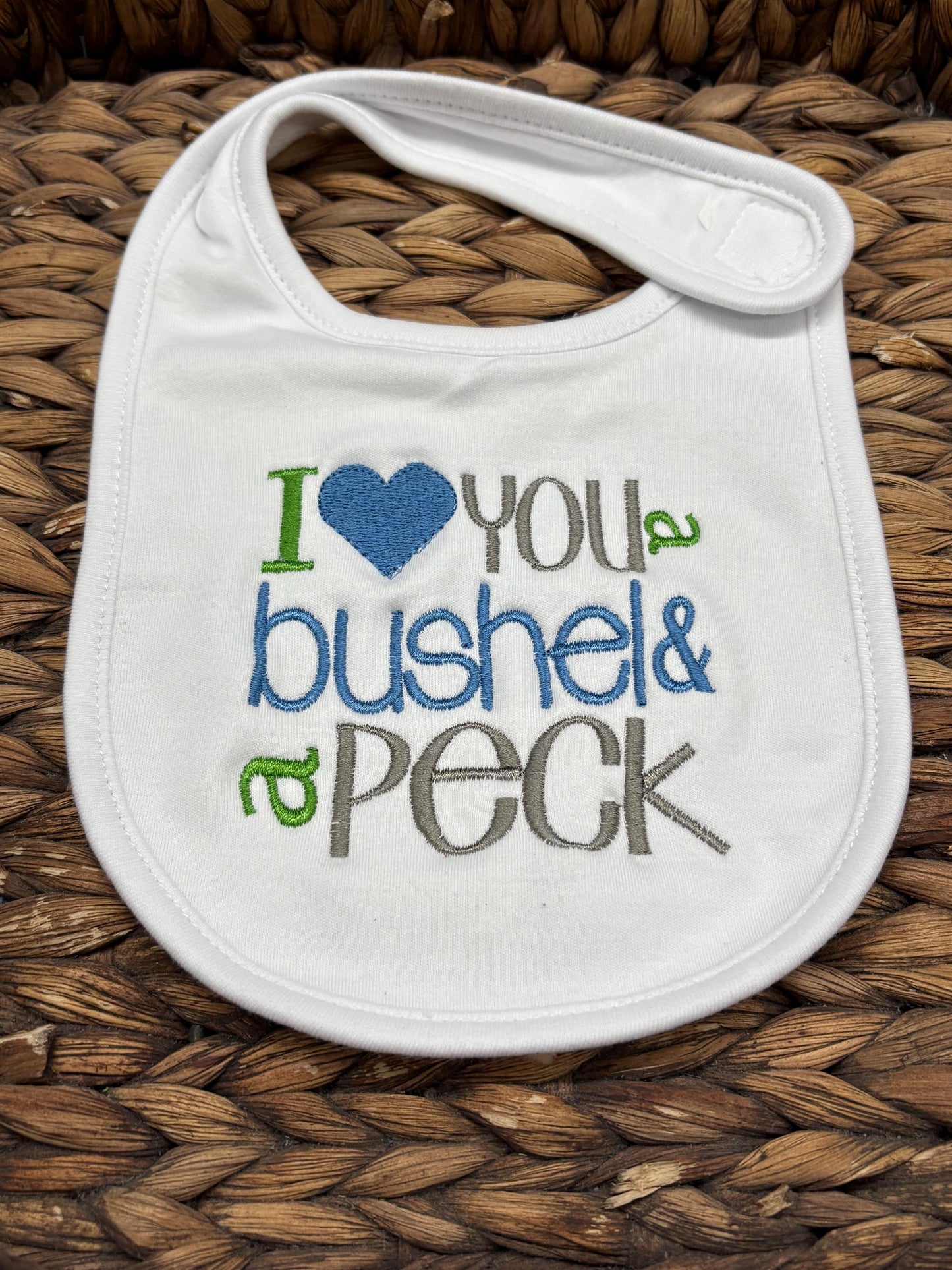 Embroidered "I Love You" Baby Bib: Knit Shower Gift