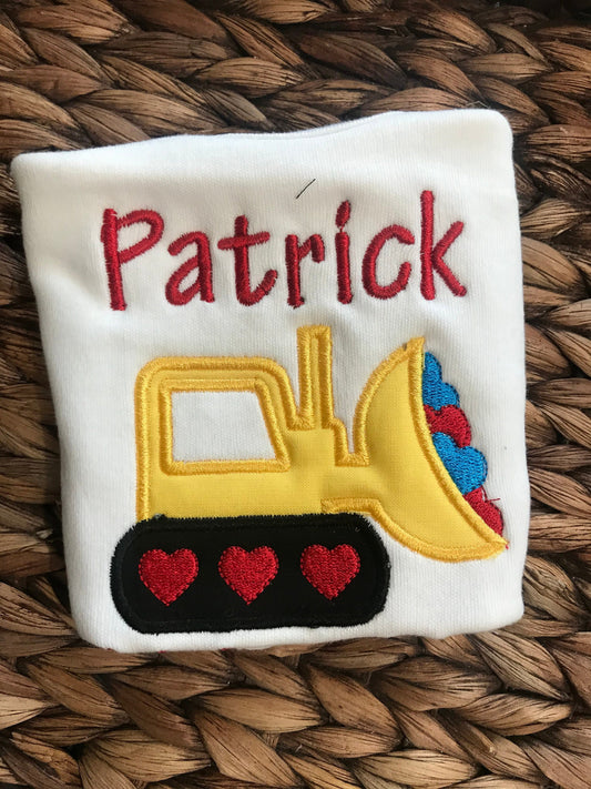 Personalized Valentine Bulldozer Shirt: Boys Excavator Tee