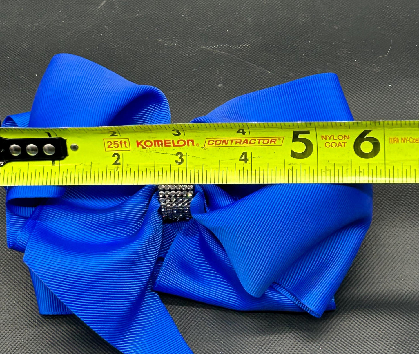 Blue Cheer Hair Bow: Rhinestone Accent, 6 Inch Alligator Clip