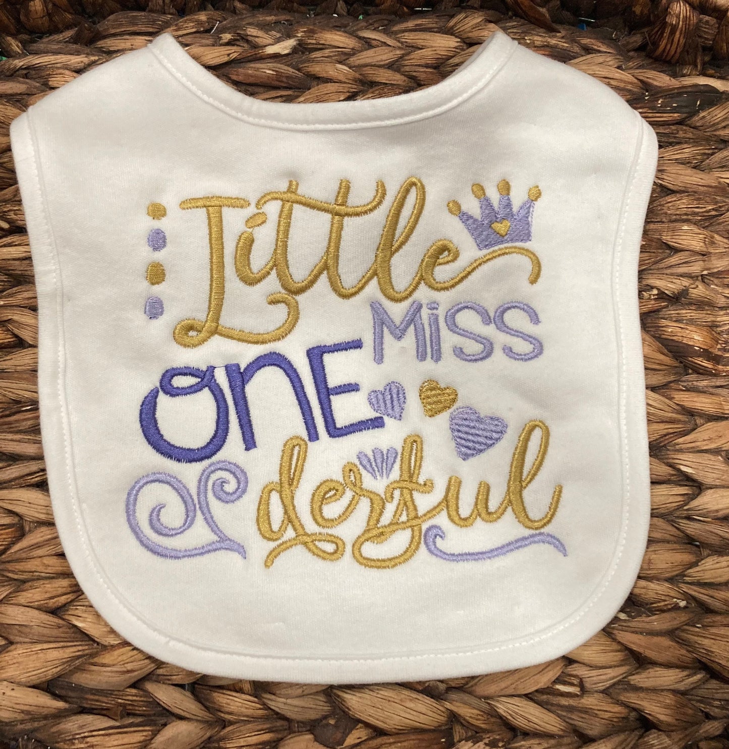 Little Miss Onederful Bib: Embroidered First Birthday Smash Cake Bib