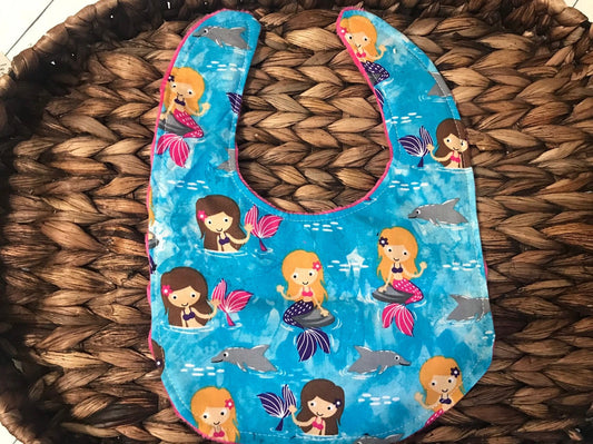 Mermaid Baby Bib: Cotton Print, Soft Minky Back