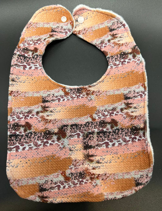 Animal Print Baby Bib: Pink Peach Coral Knit, Minky Back
