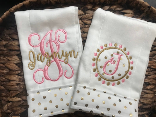 Pink and Gold Personalized Baby Burp Cloth for Baby Girl