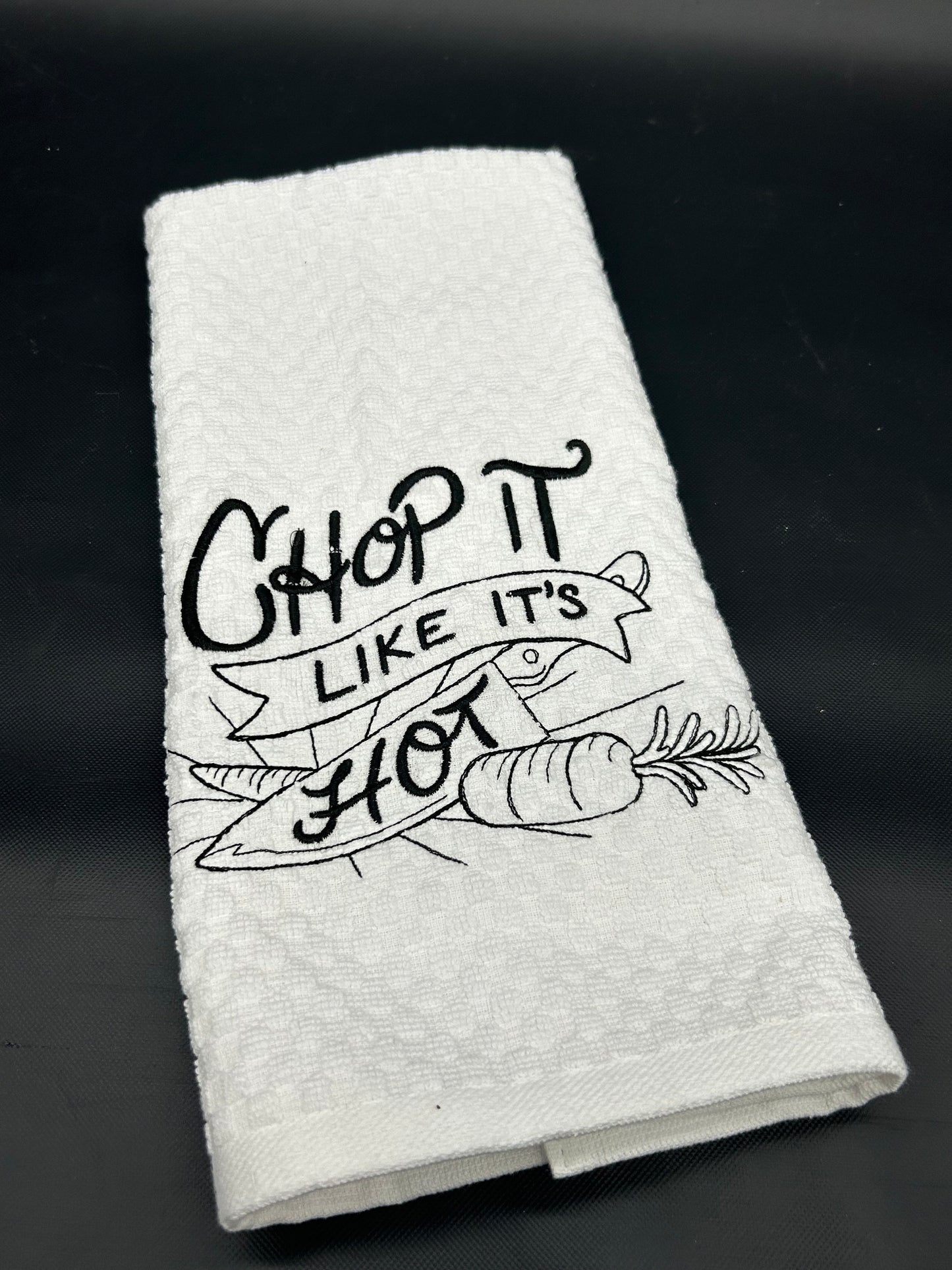 Embroidered Kitchen Towel: Chop It Like Its Hot, Humorous Kitchen Decor