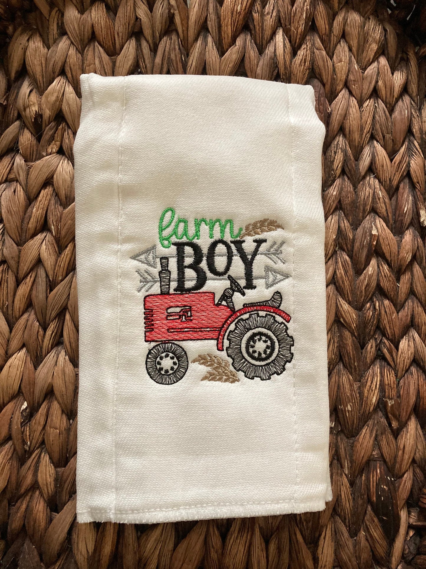 Baby Boy Tractor Burp Cloth, Burp Cloth for Boys, Farm Boy Burp Cloth, Burp Rags, Embroidery, Baby Gift, Tractor Baby Burp Cloth, Gift