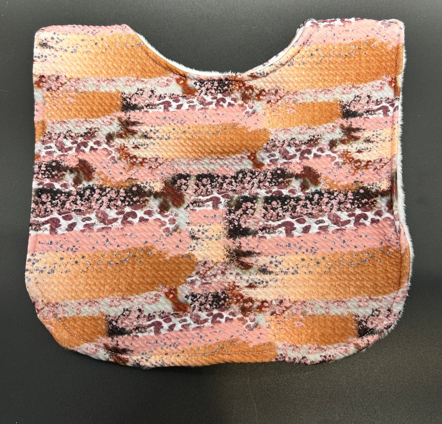 Animal Print Baby Bib: Pink Peach Coral Knit, Minky Back