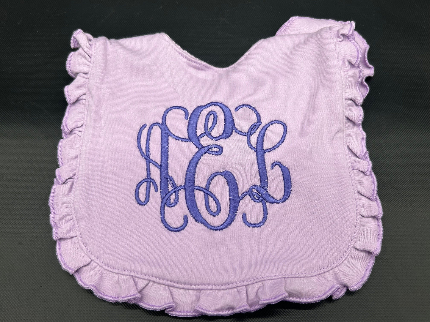 Personalized Purple Ruffle Baby Bib: Embroidered Monogram