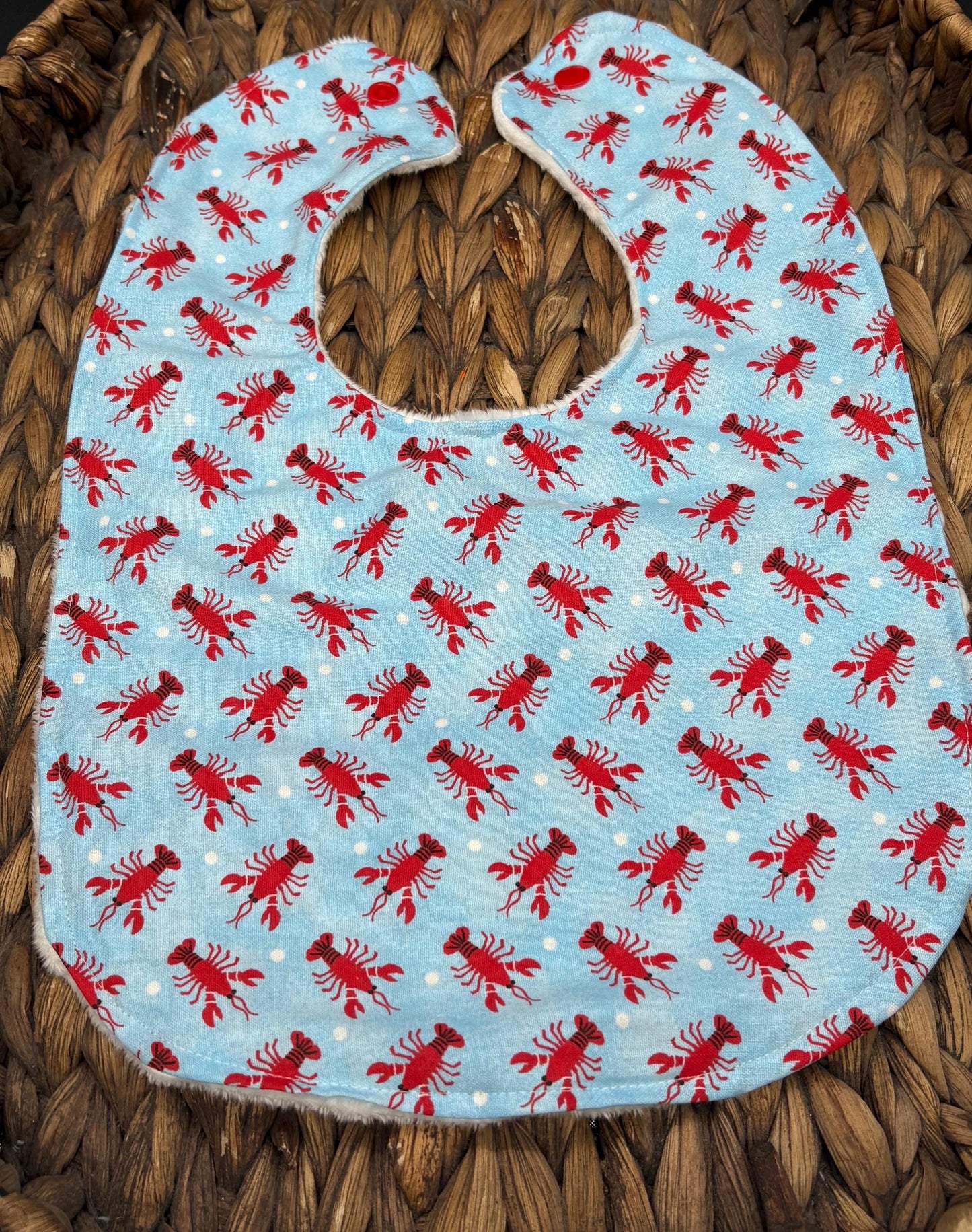 Nautical Lobster Print Baby Bib for Boy or Girl, Personalization Optional