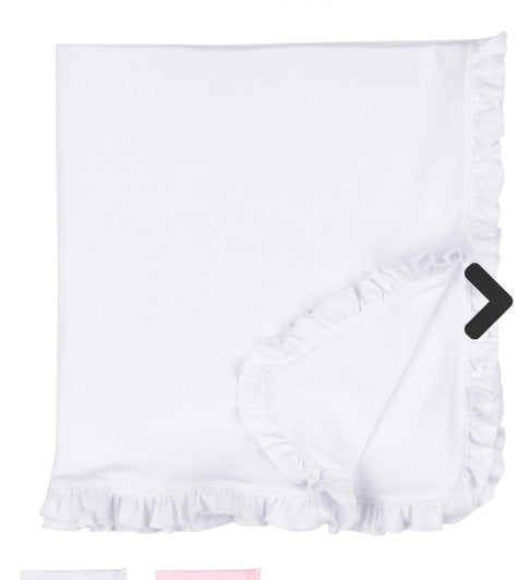 Personalized White Ruffle Baby Blanket