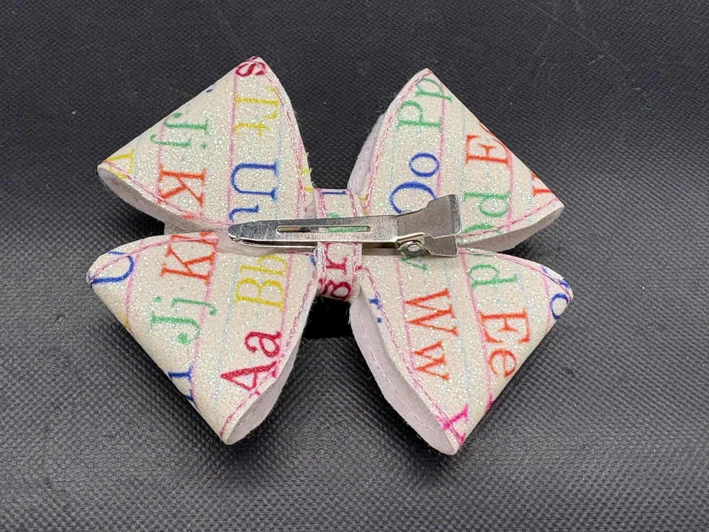 Alphabet Faux Leather Hair Bow - Back to School Alligator Clip