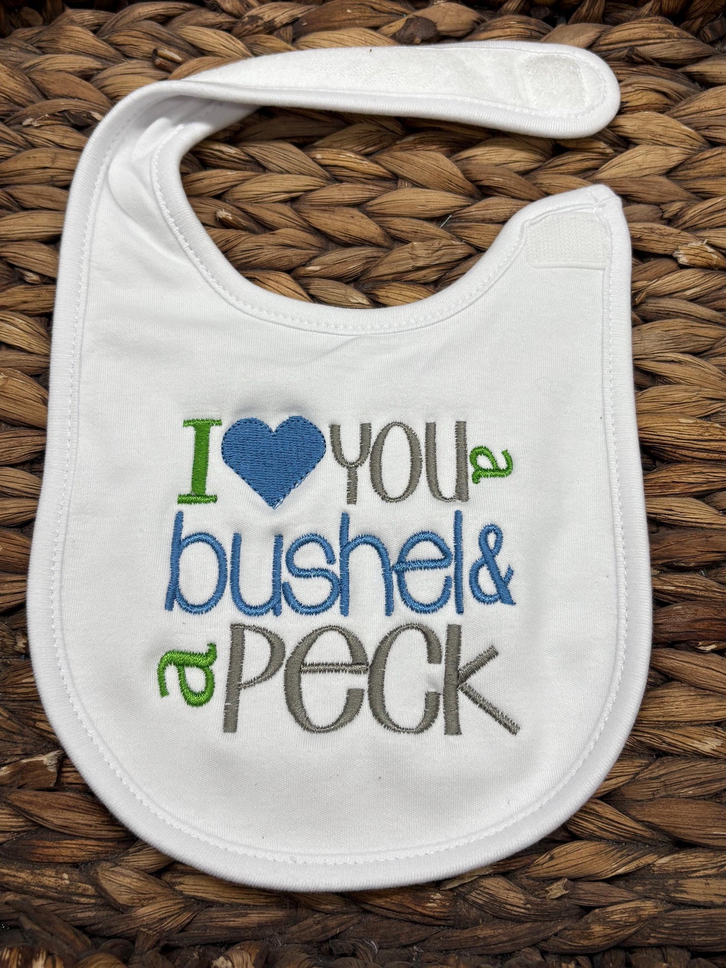 Embroidered "I Love You" Baby Bib: Knit Shower Gift