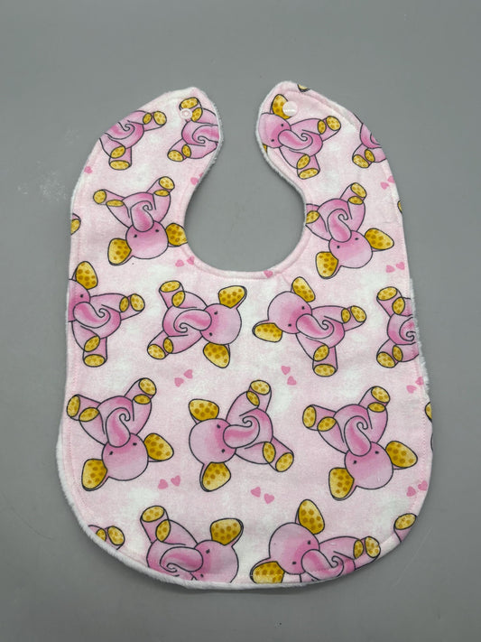 Elephant Baby Girl Bib: Flannel & Minky, Personalized Bib