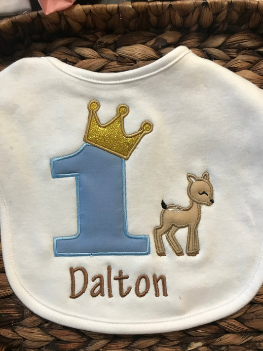 Woodland Deer First Birthday Personalized Bib for Baby