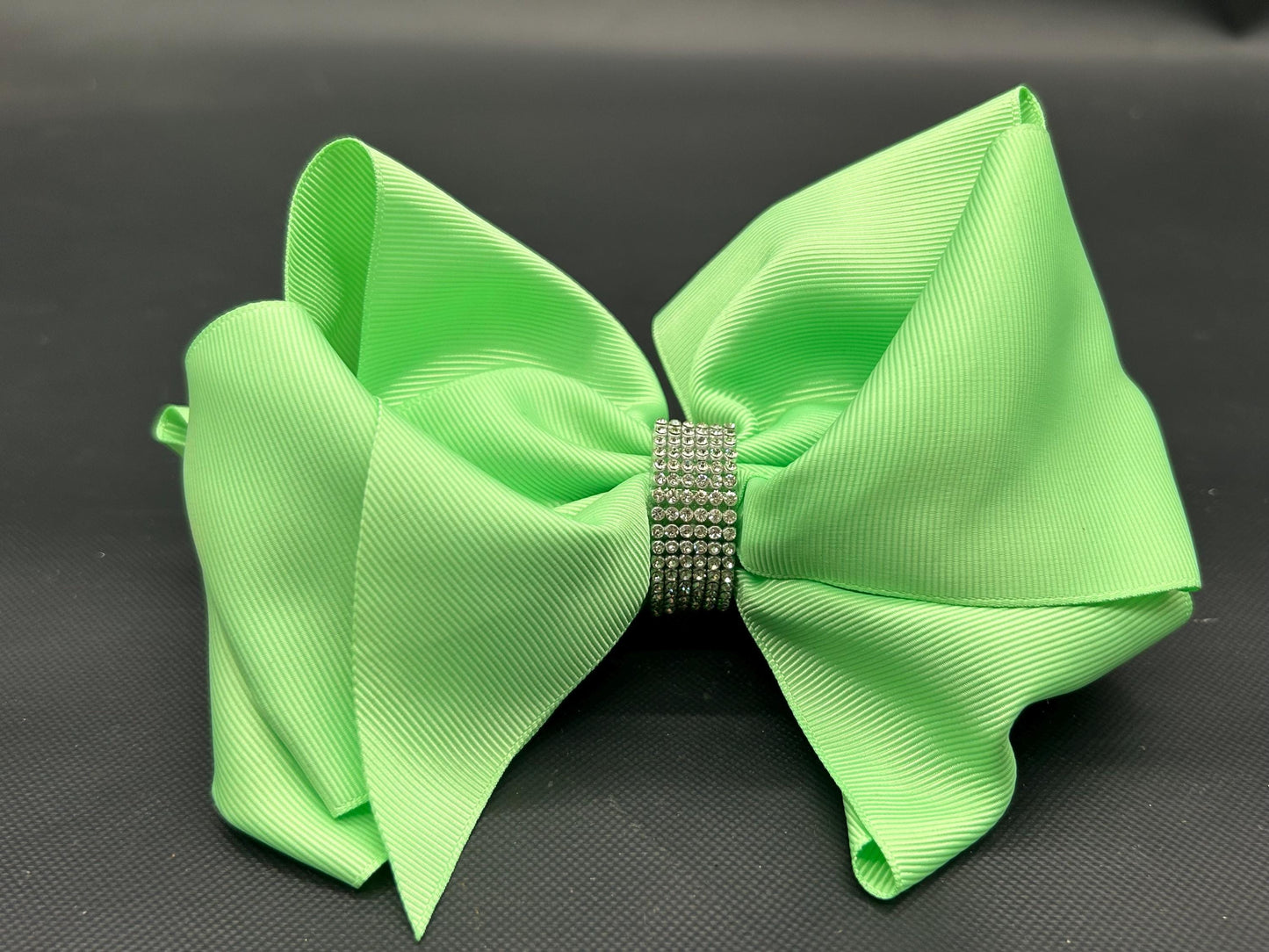 Green Cheer Hair Bow: 6 Inch Rhinestone Alligator Clip