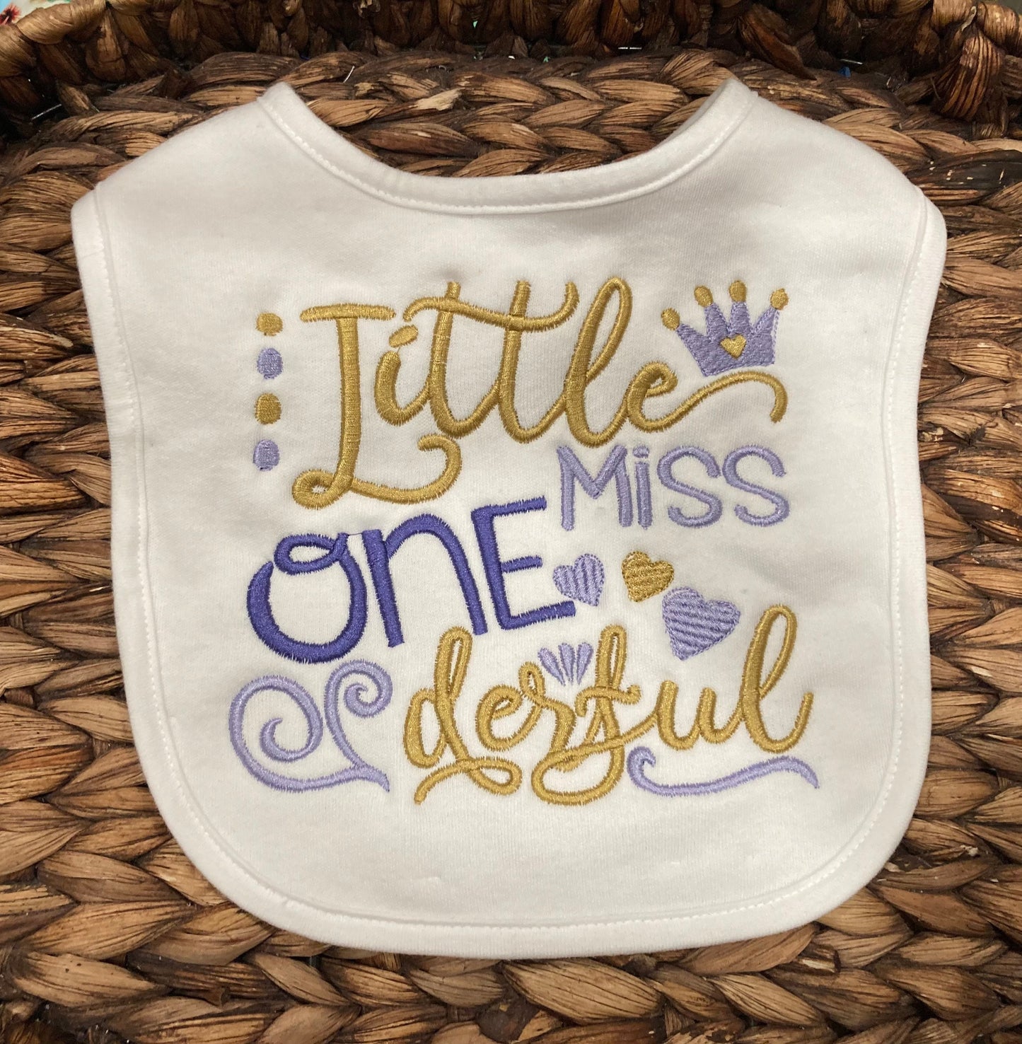 Little Miss Onederful Bib: Embroidered First Birthday Smash Cake Bib