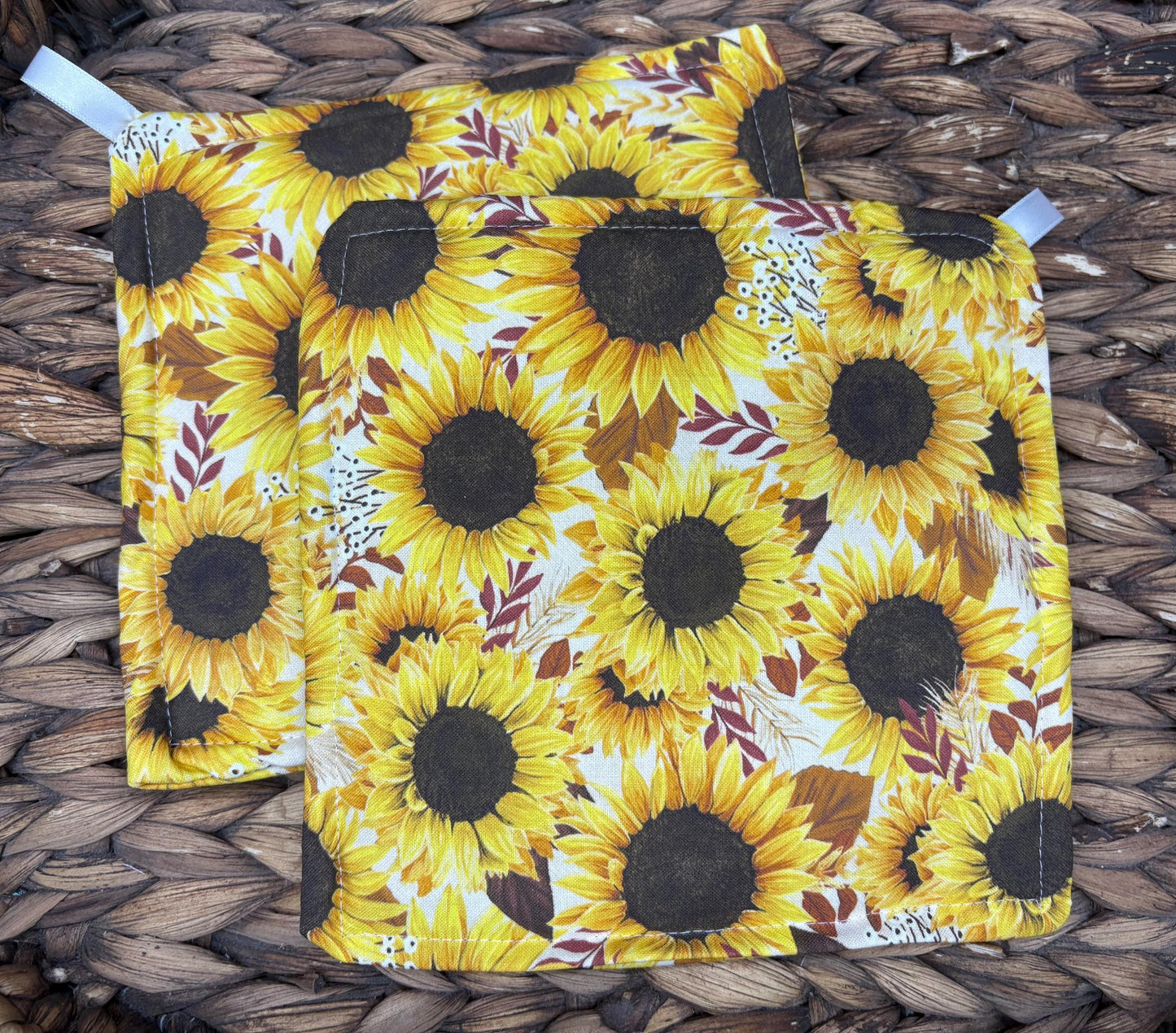 Handmade Sunflower Kitchen Potholder Set: Fall Decor