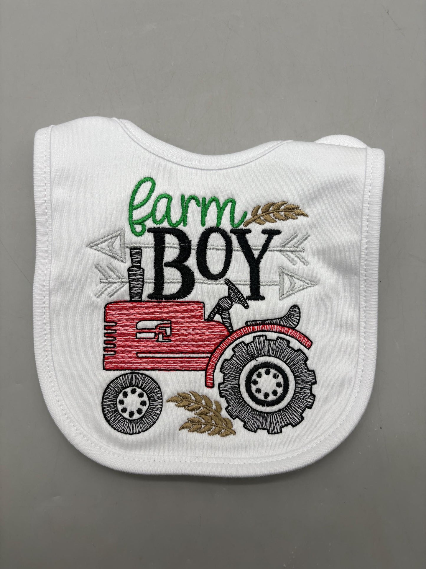Farm Boy Tractor Embroidered Baby Bib