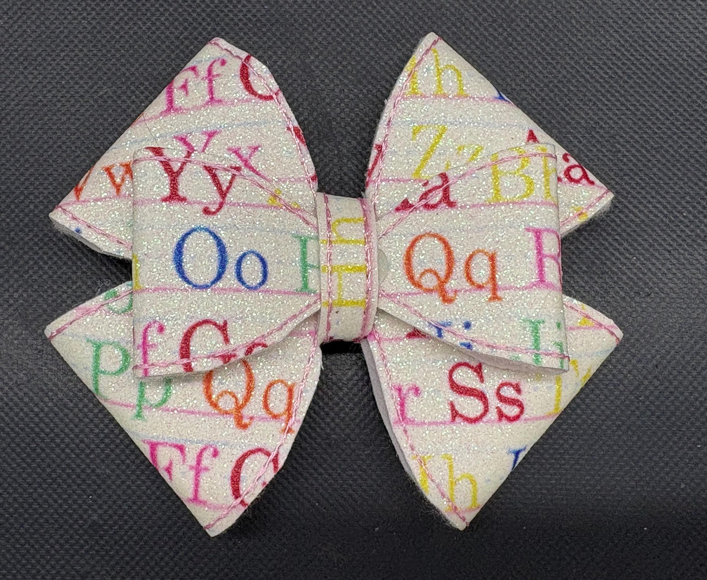 Alphabet Faux Leather Hair Bow - Back to School Alligator Clip