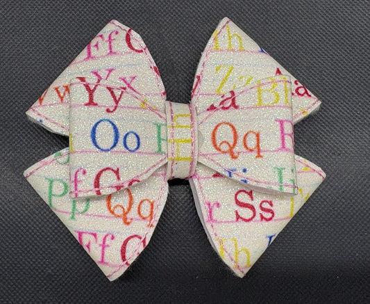 Alphabet Faux Leather Hair Bow - Back to School Alligator Clip