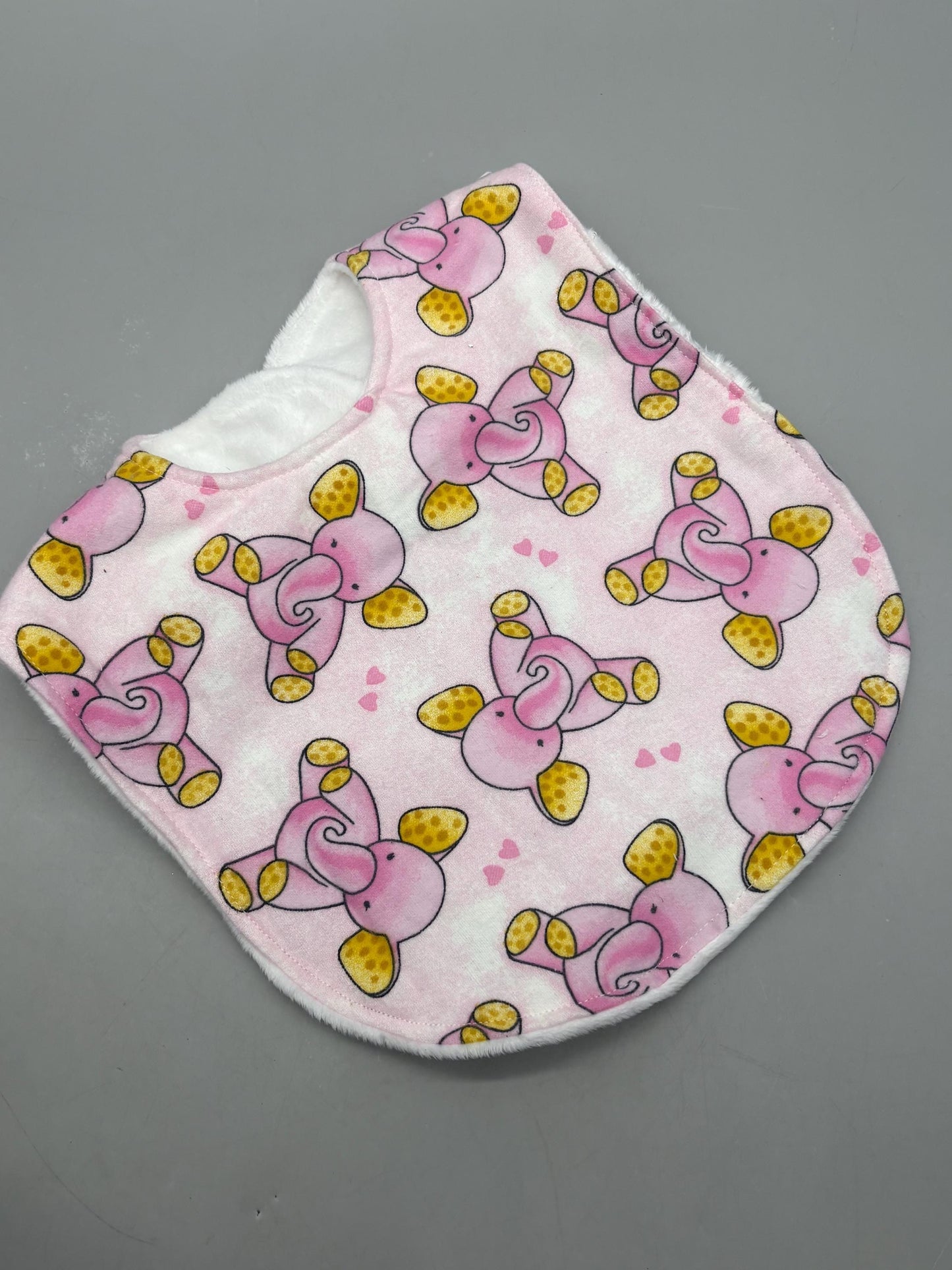 Elephant Baby Girl Bib: Flannel & Minky, Personalized Bib