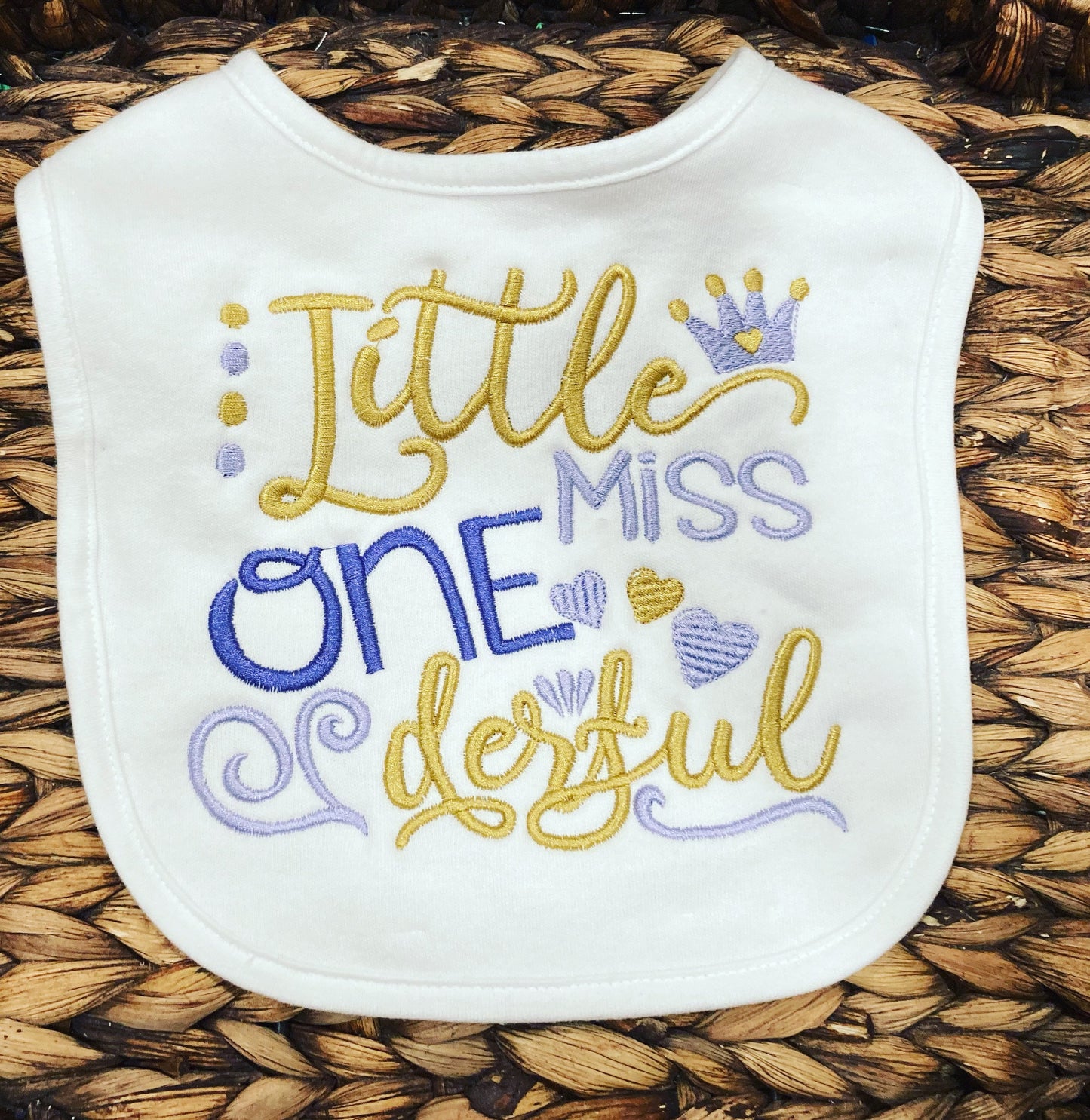 Little Miss Onederful Bib: Embroidered First Birthday Smash Cake Bib