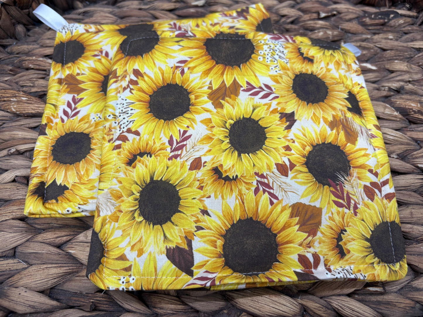 Handmade Sunflower Kitchen Potholder Set: Fall Decor