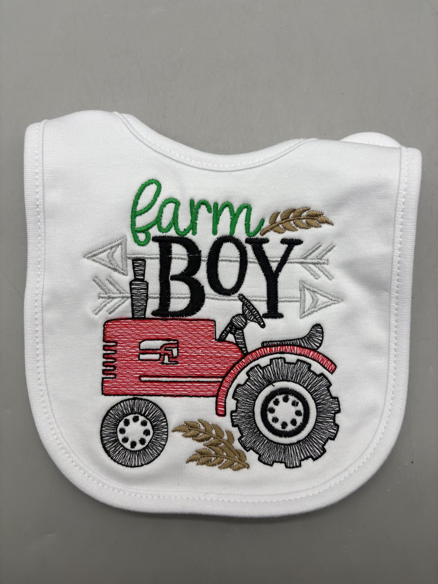 Farm Boy Tractor Embroidered Baby Bib