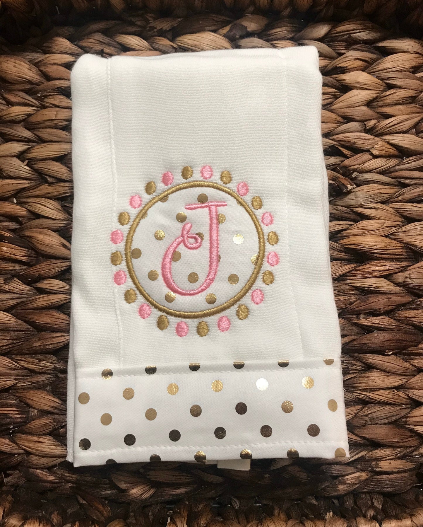 Pink and Gold Personalized Baby Burp Cloth for Baby Girl