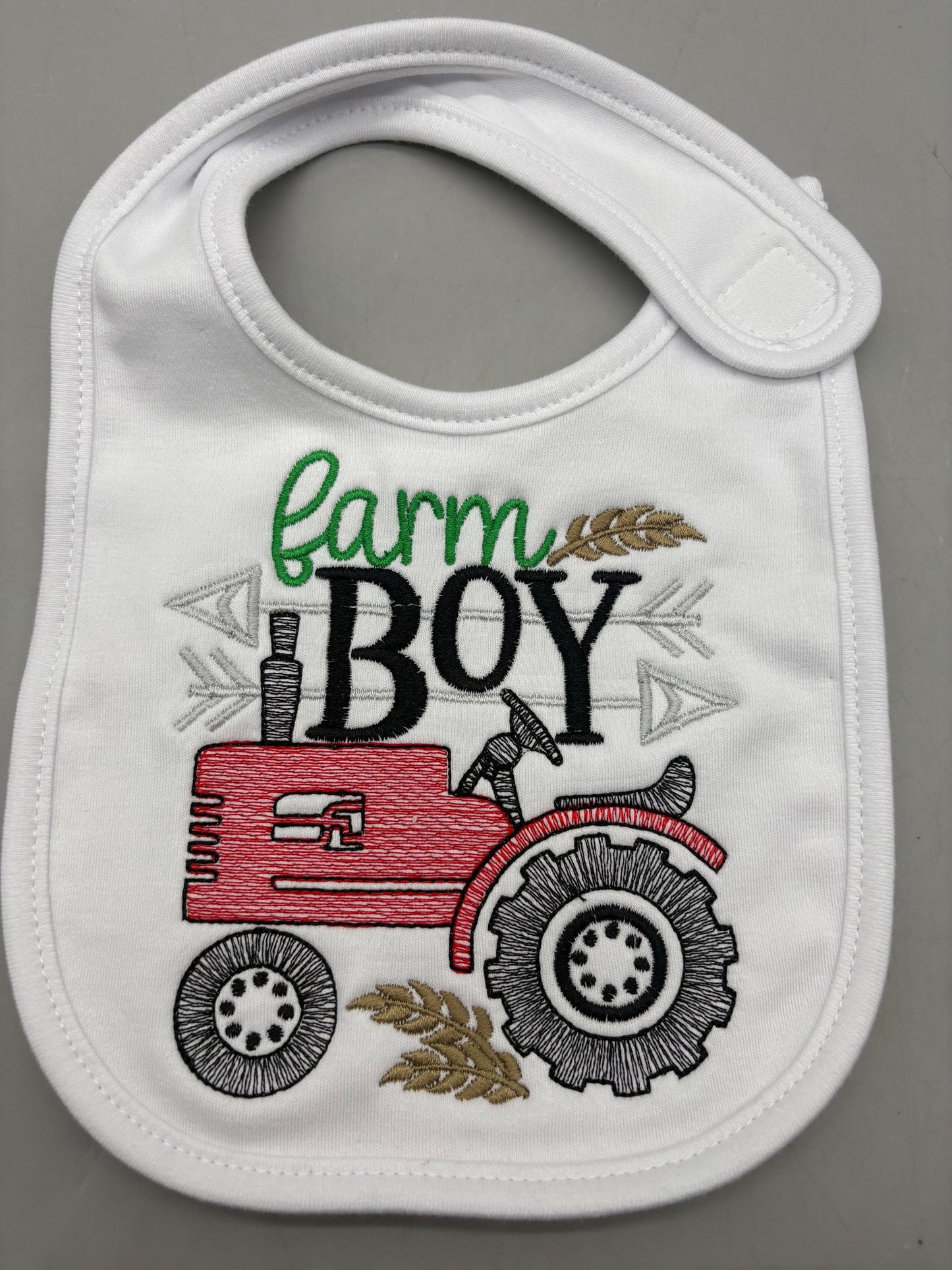 Farm Boy Tractor Embroidered Baby Bib