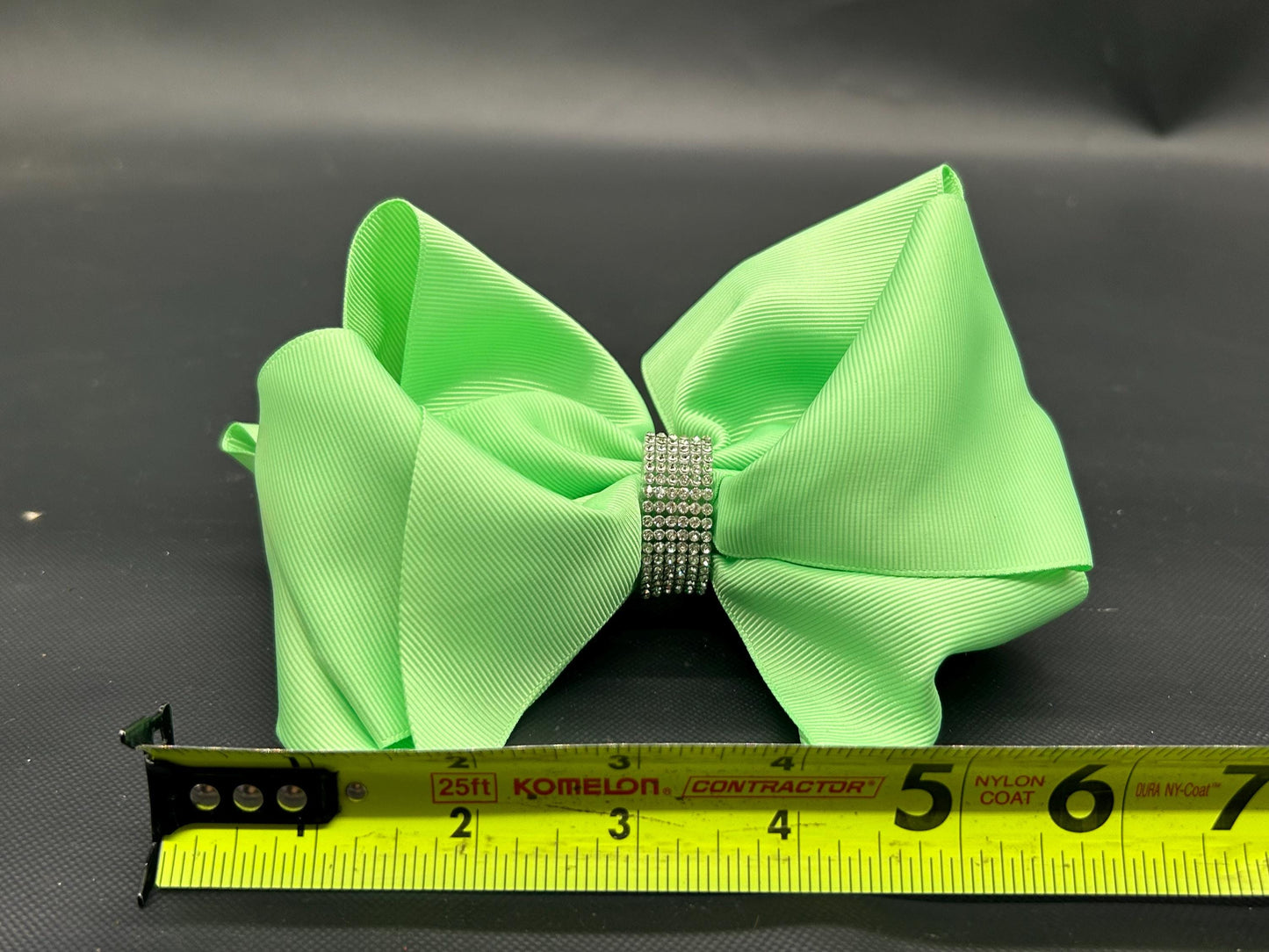 Green Cheer Hair Bow: 6 Inch Rhinestone Alligator Clip
