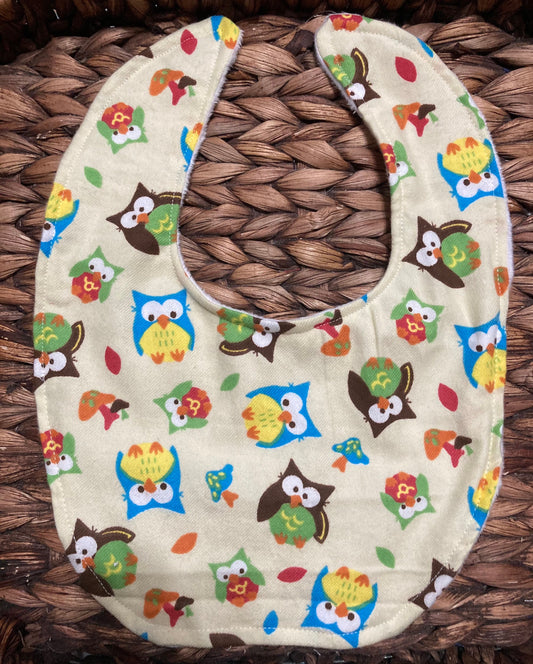 Owl Baby Bib: Personalized Flannel & Minky Bib