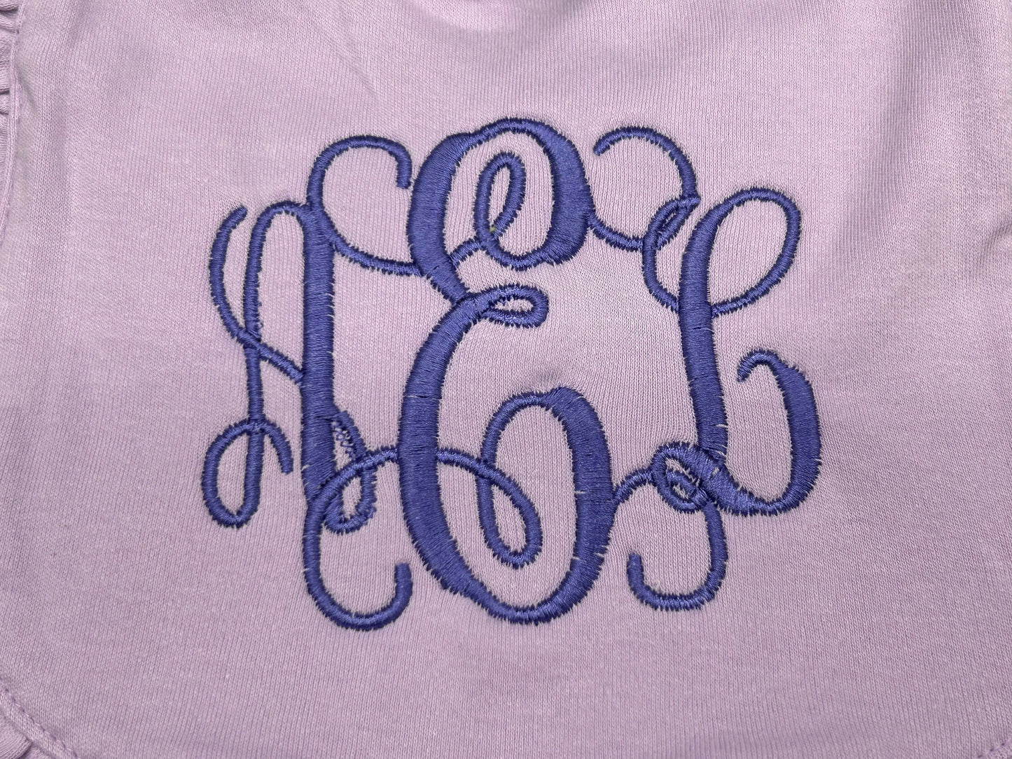 Personalized Purple Ruffle Baby Bib: Embroidered Monogram
