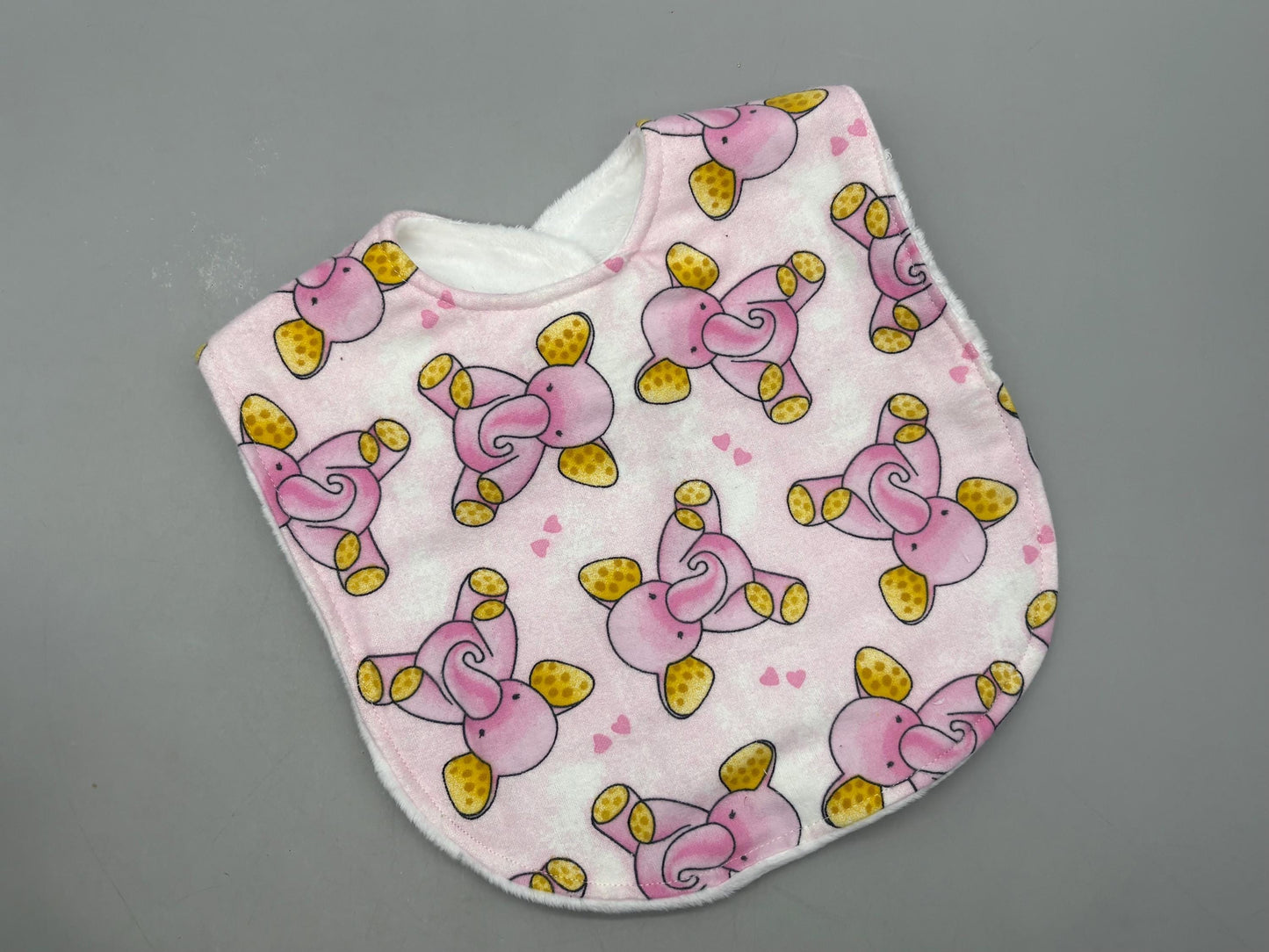 Elephant Baby Girl Bib: Flannel & Minky, Personalized Bib
