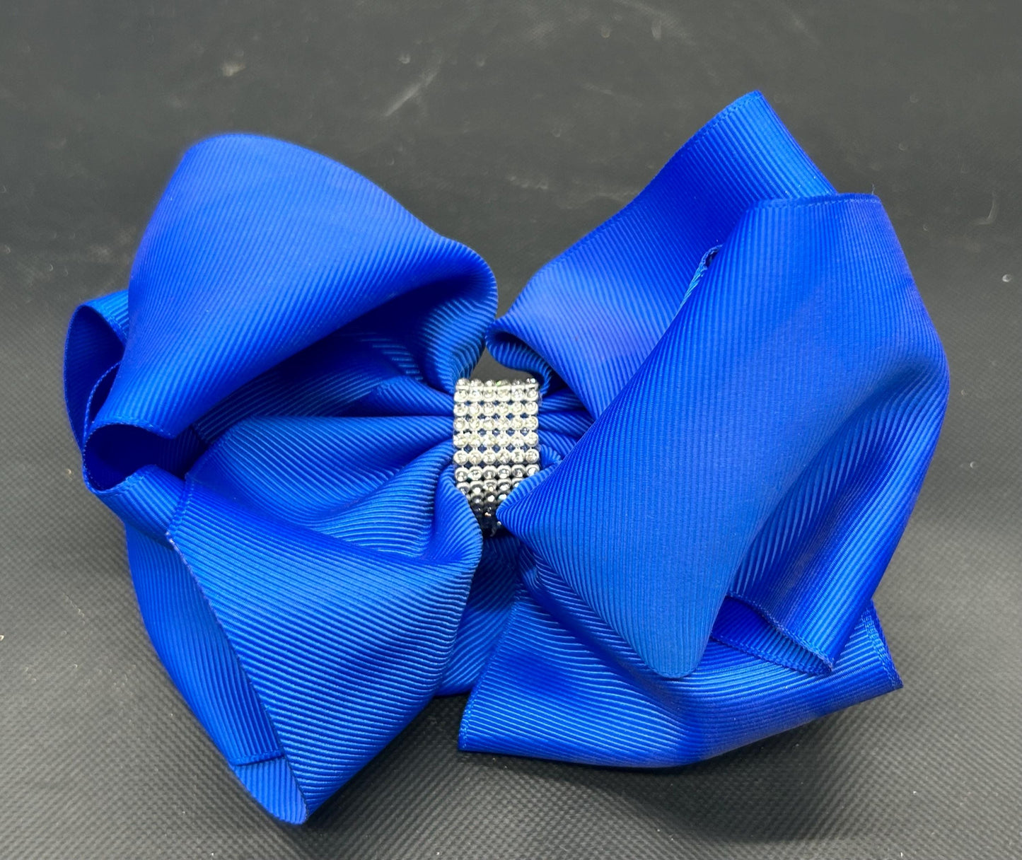 Blue Cheer Hair Bow: Rhinestone Accent, 6 Inch Alligator Clip