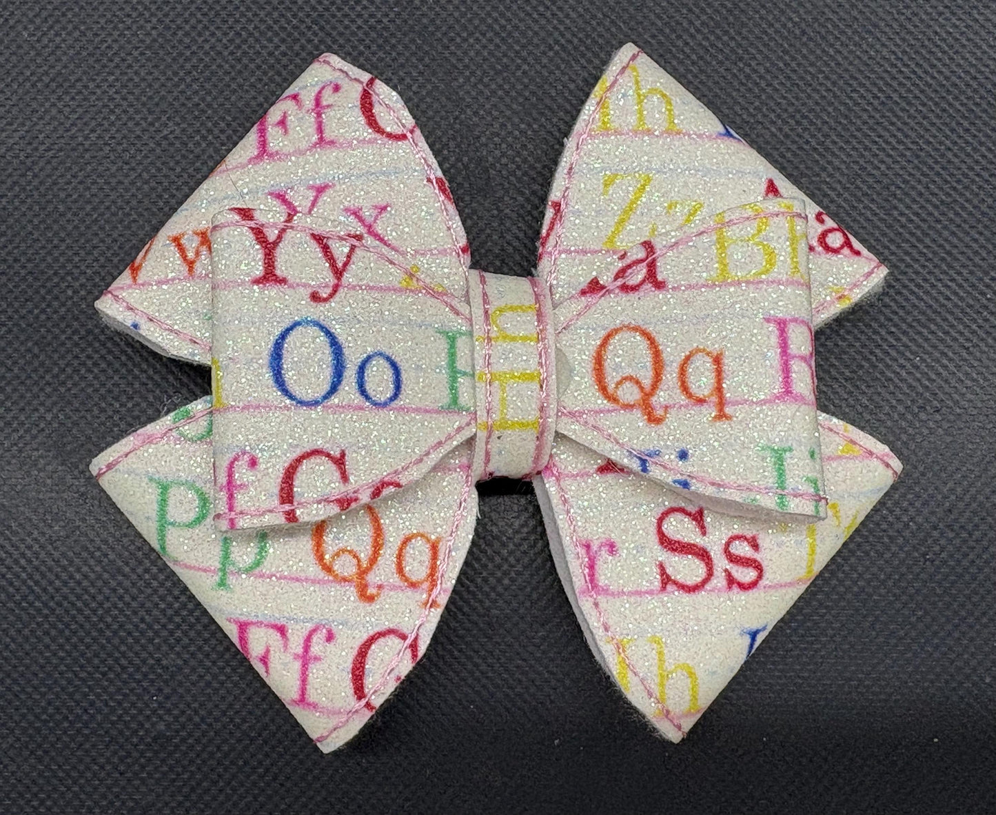 Alphabet Faux Leather Hair Bow - Back to School Alligator Clip