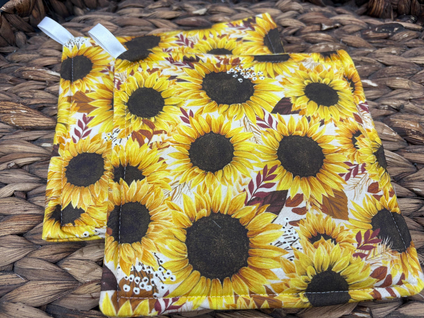 Handmade Sunflower Kitchen Potholder Set: Fall Decor