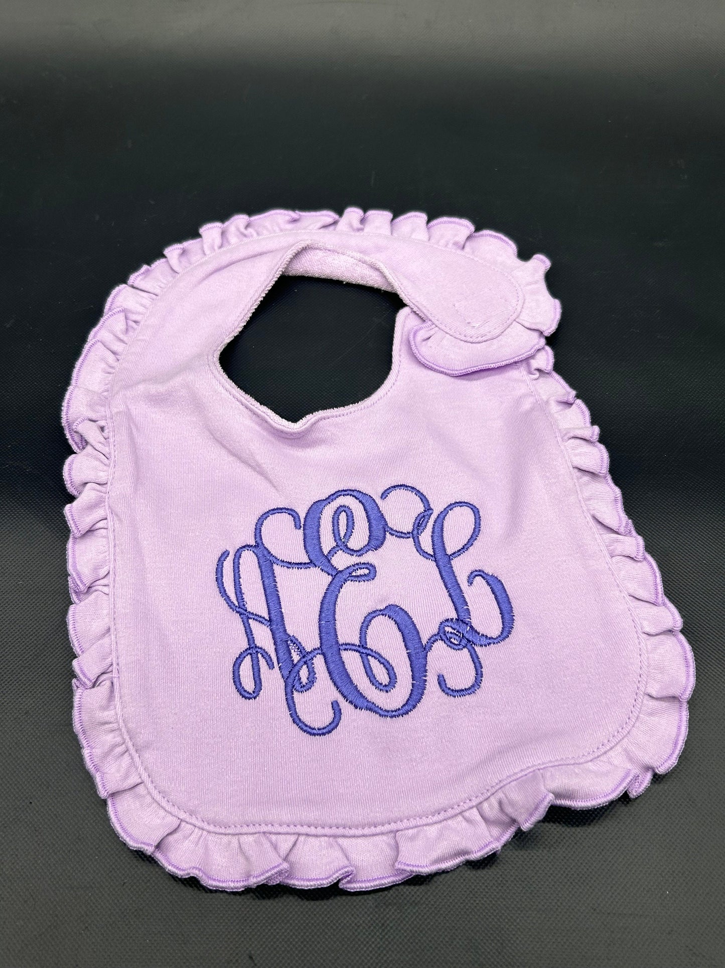 Personalized Purple Ruffle Baby Bib: Embroidered Monogram