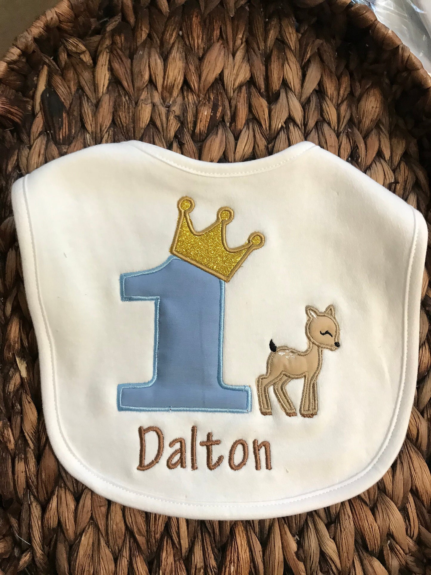 Woodland Deer First Birthday Personalized Bib for Baby