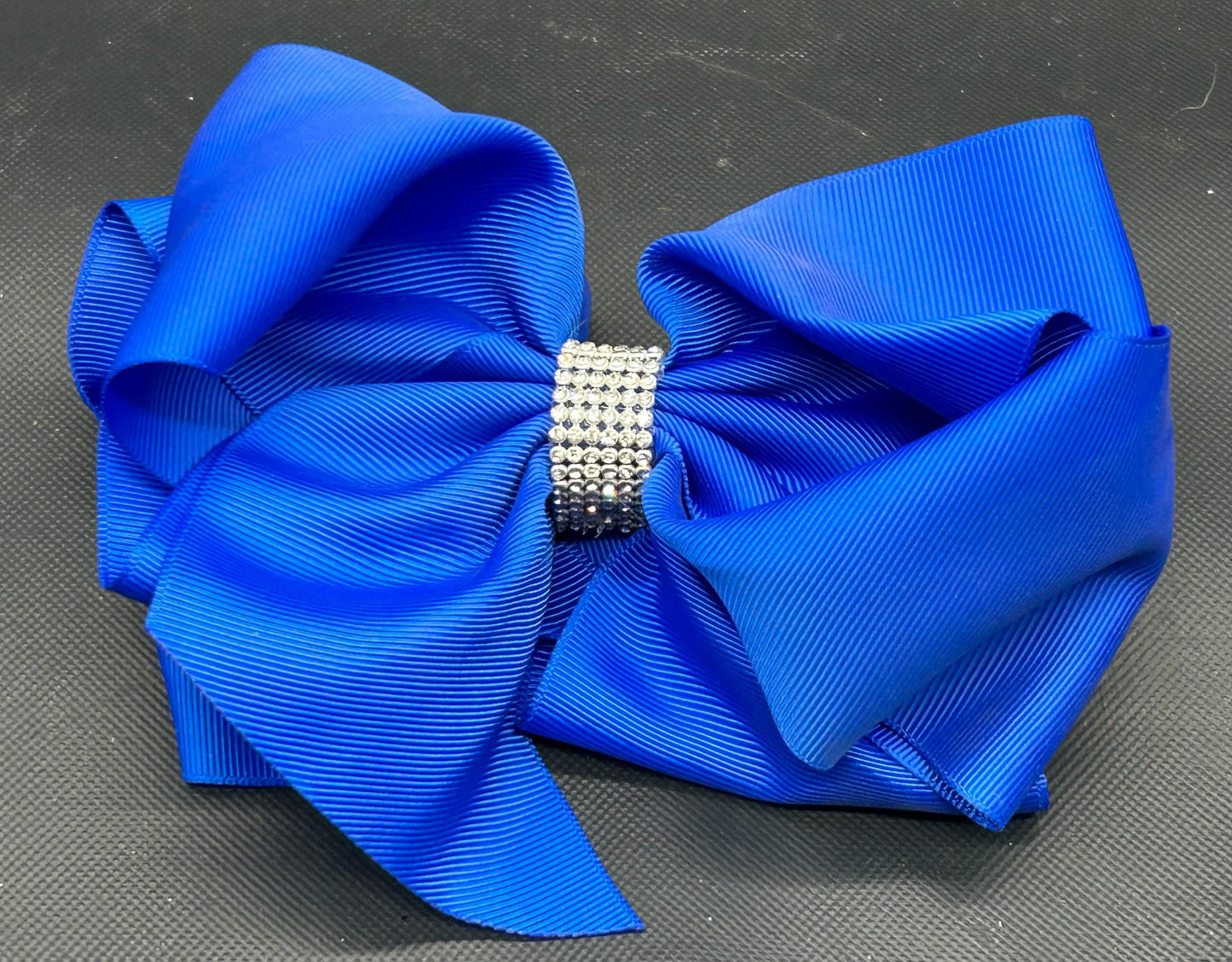 Blue Cheer Hair Bow: Rhinestone Accent, 6 Inch Alligator Clip