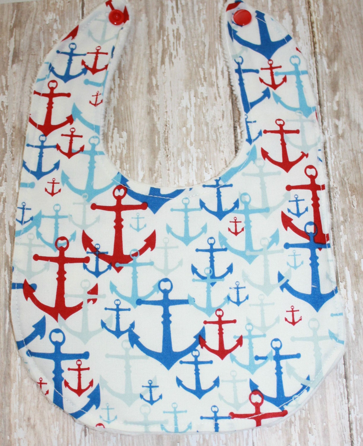 Anchor Print Baby Bib: Nautical Red, White, and Blue, Personalization Optional