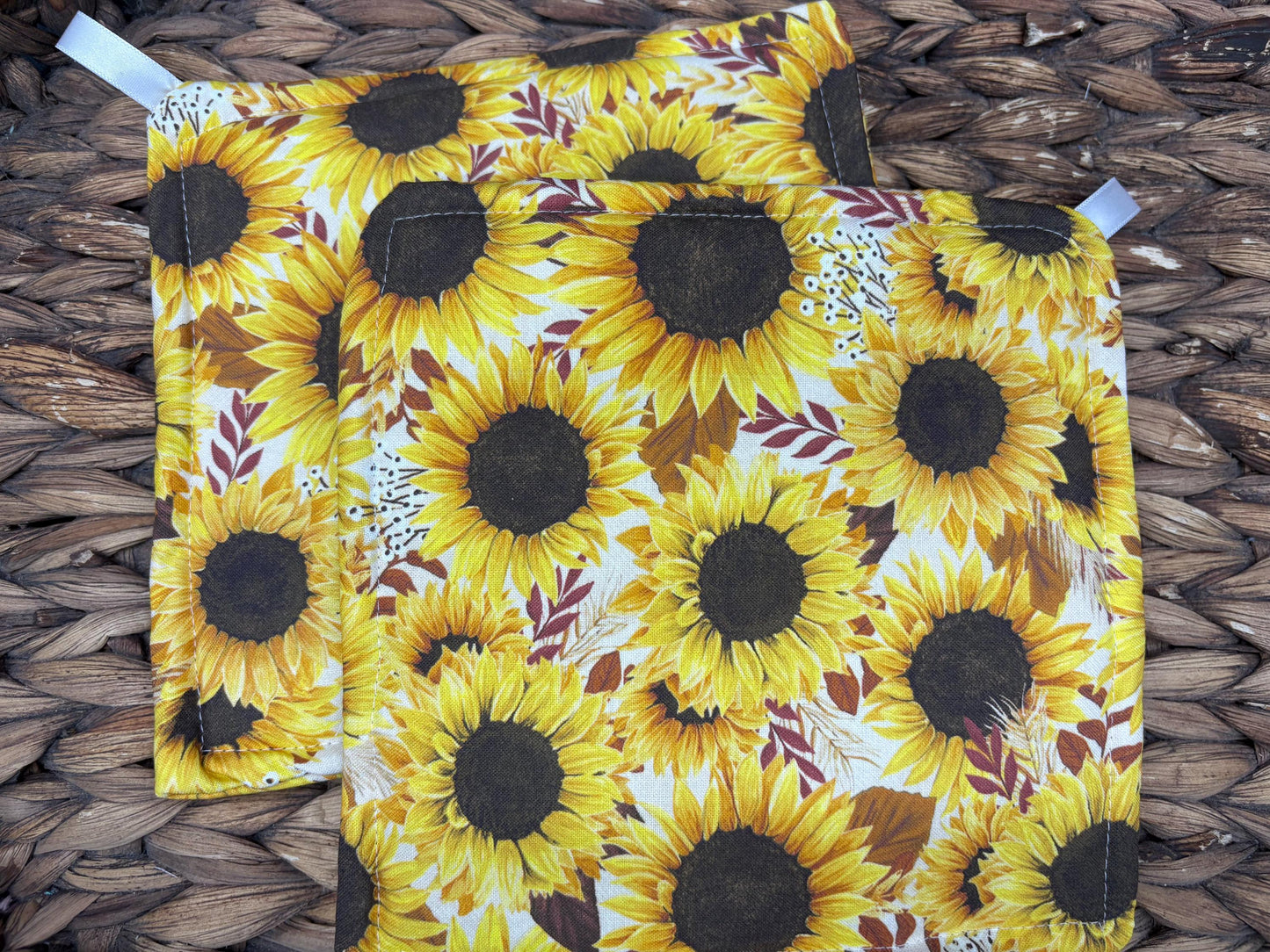 Handmade Sunflower Kitchen Potholder Set: Fall Decor