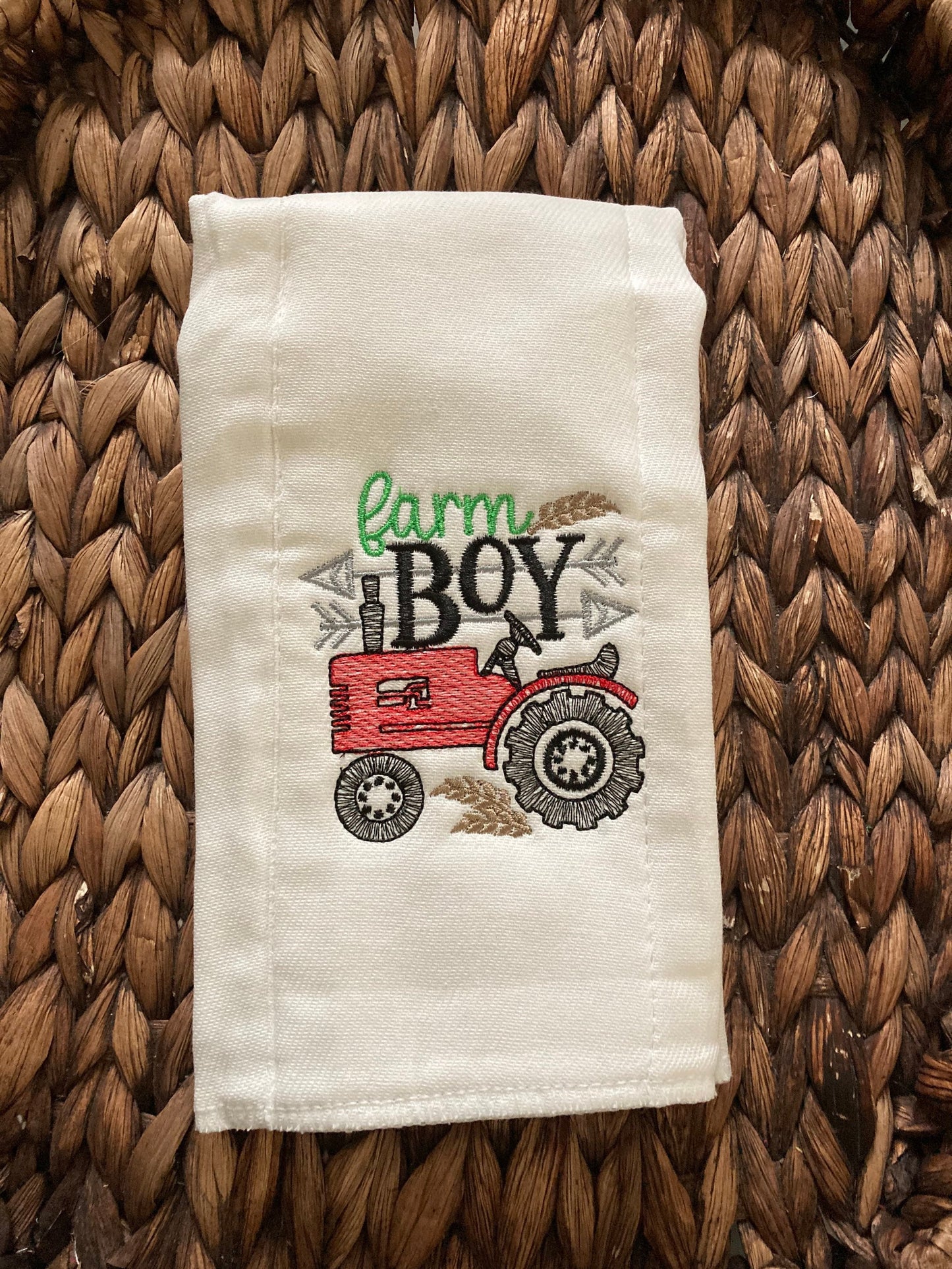 Baby Boy Tractor Burp Cloth, Burp Cloth for Boys, Farm Boy Burp Cloth, Burp Rags, Embroidery, Baby Gift, Tractor Baby Burp Cloth, Gift