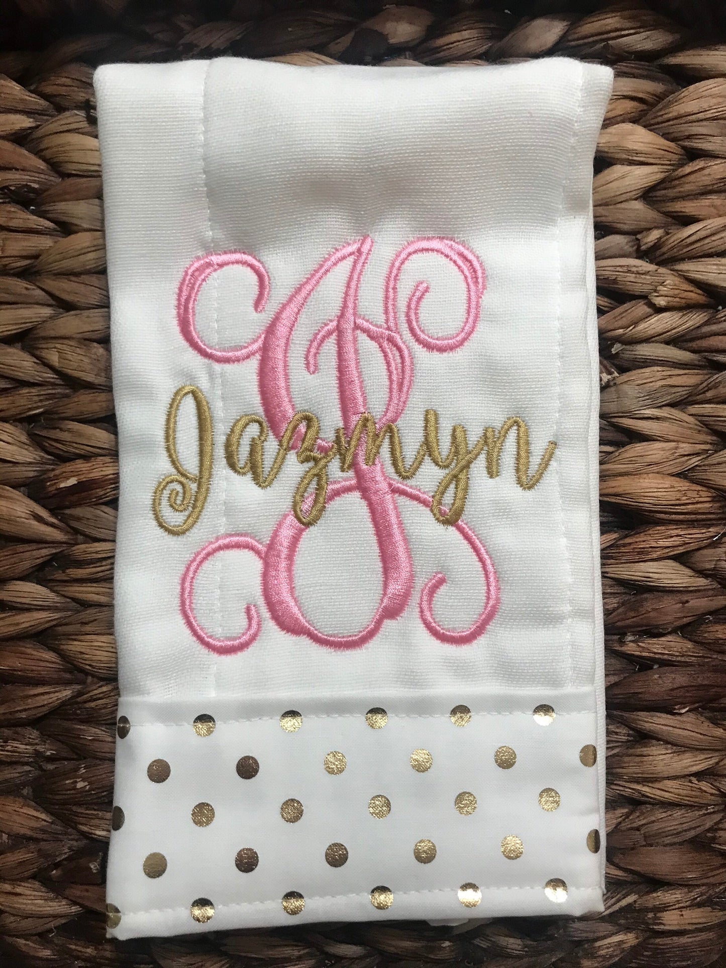 Pink and Gold Personalized Baby Burp Cloth for Baby Girl