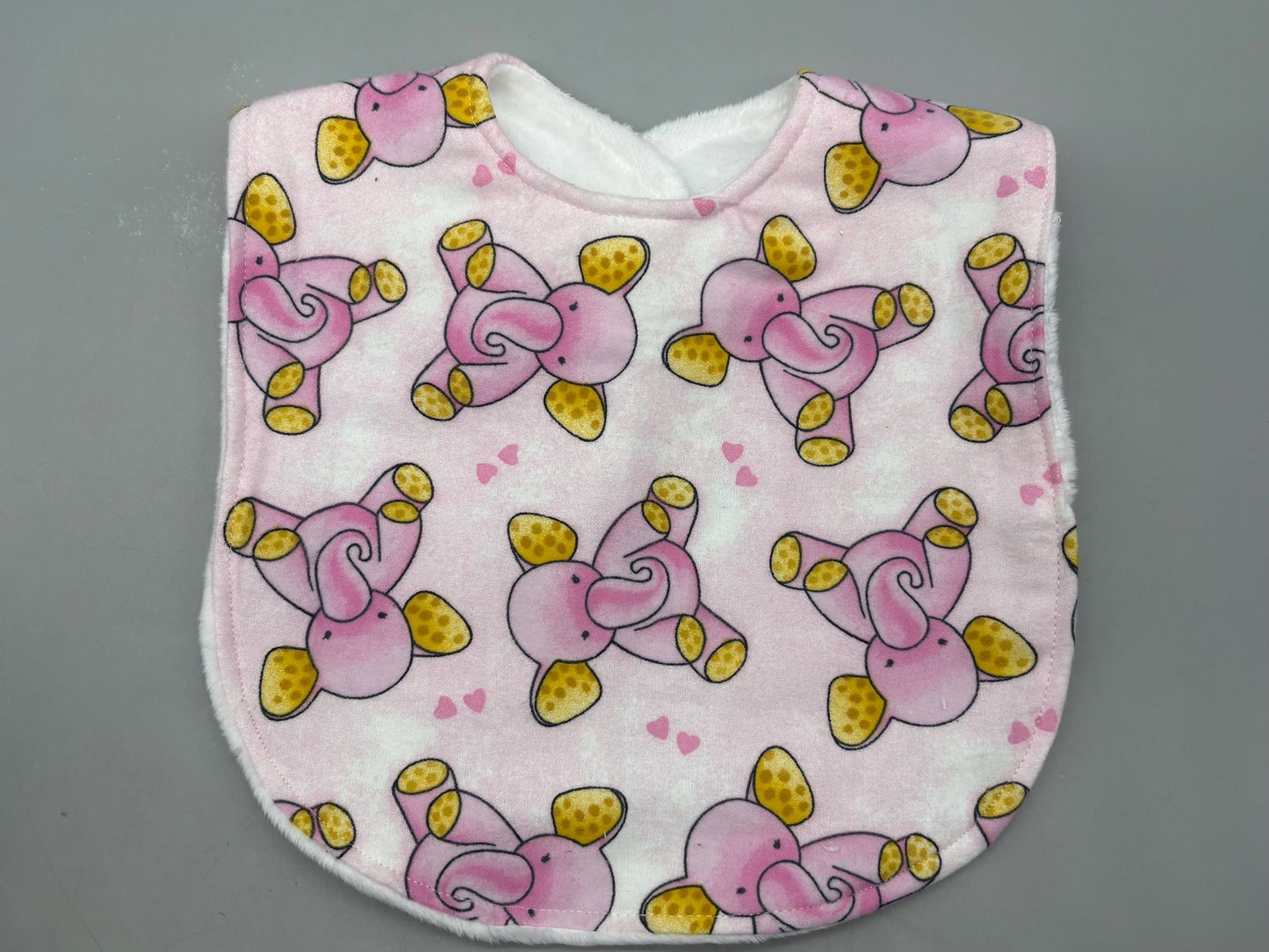 Elephant Baby Girl Bib: Flannel & Minky, Personalized Bib