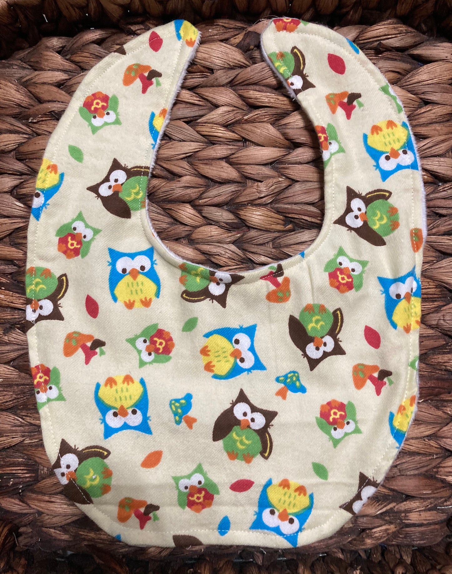 Owl Baby Bib: Personalized Flannel & Minky Bib