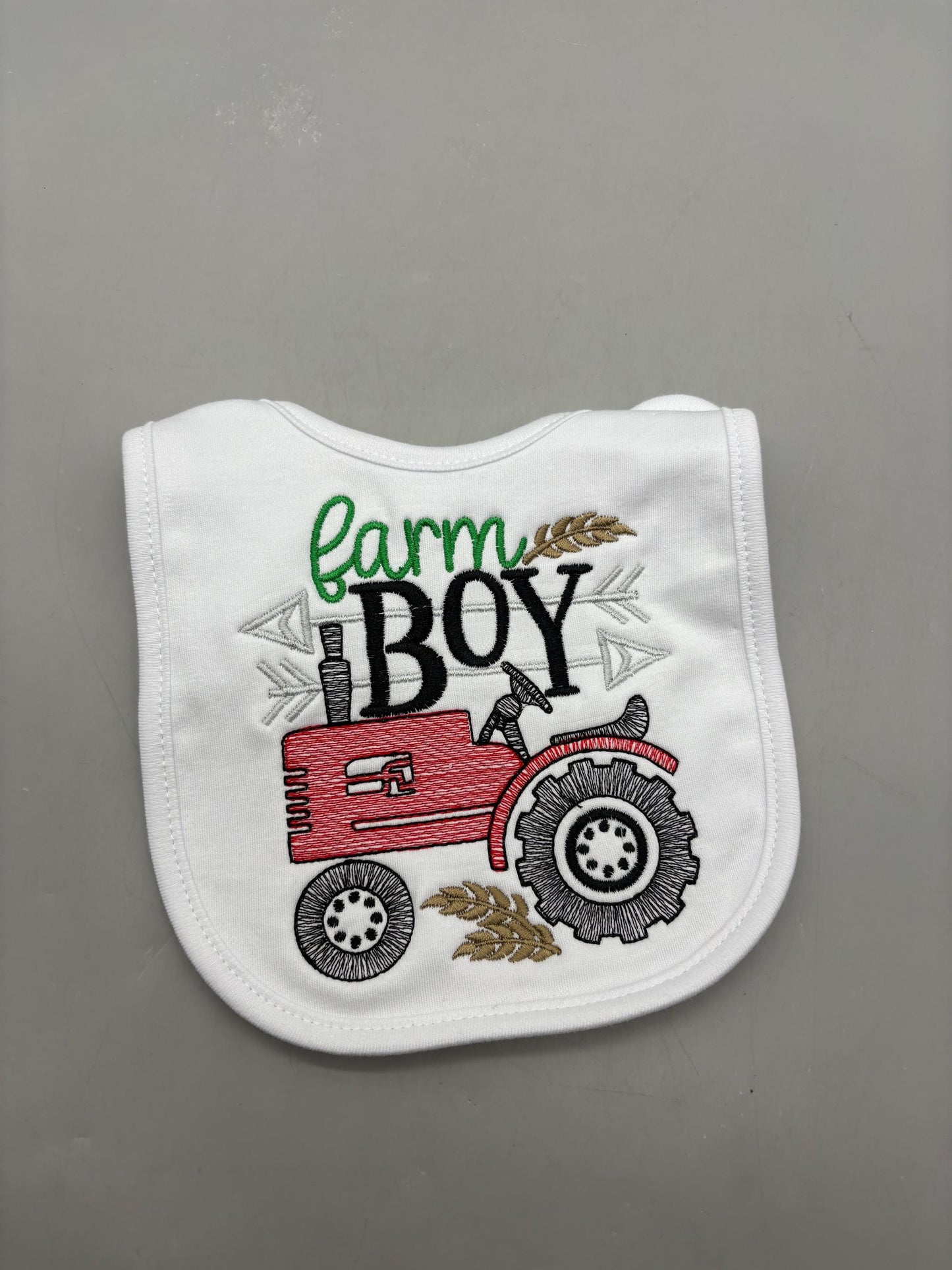 Farm Boy Tractor Embroidered Baby Bib