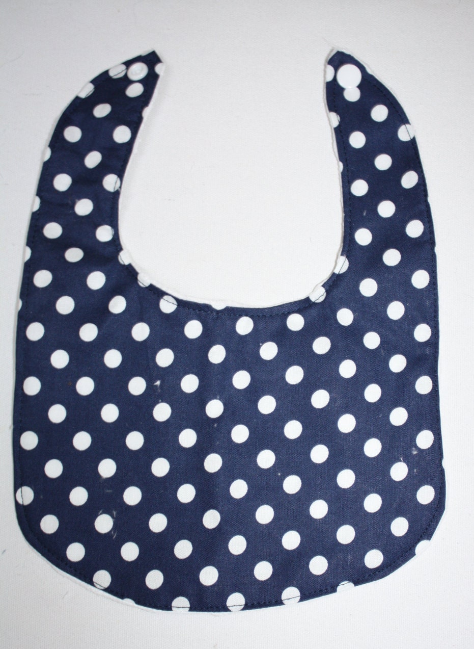 Navy Polka Dot Baby Bib: Personalized Cotton Bib