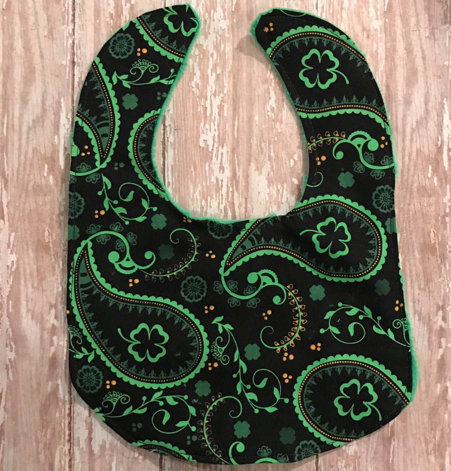 St. Patrick's Day Baby Bib: Paisley Clover Print, Personalized