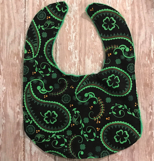 St. Patrick's Day Baby Bib: Paisley Clover Print, Personalized