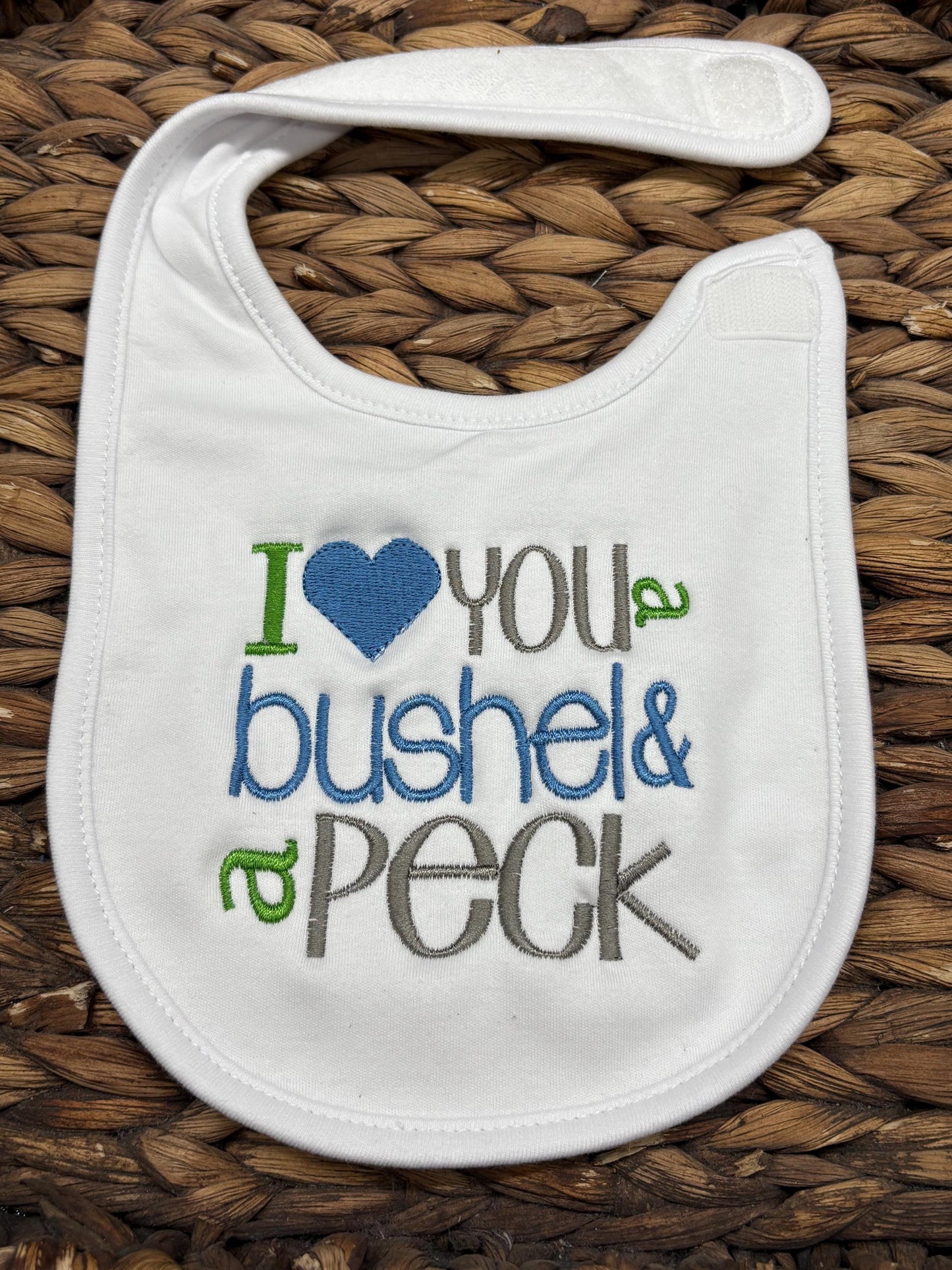 Embroidered "I Love You" Baby Bib: Knit Shower Gift